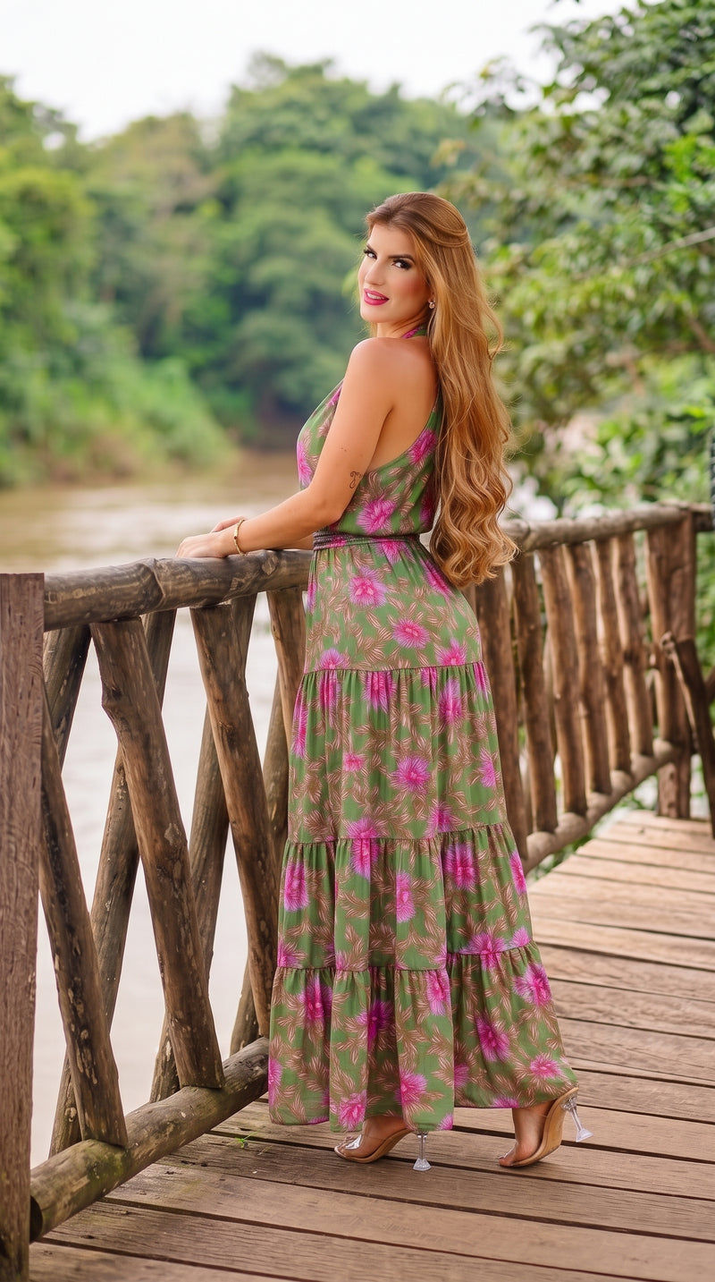 Vestido Feminino Decote nas Costas Estampado